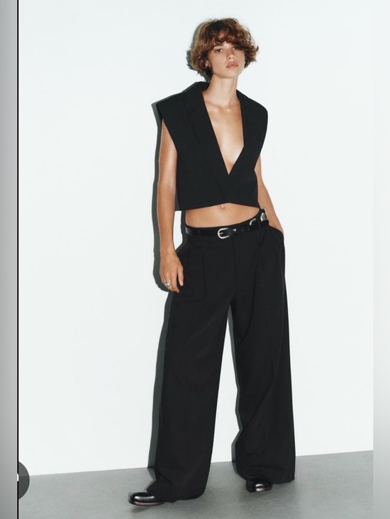 Zara Tops - Zara Black Cropped Deep-V Wide-Leg Top